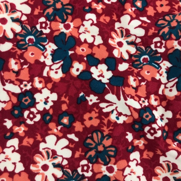 LuLaRoe Red & Teal Floral Print Leggings - Picture 4 of 6